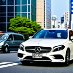 **Prompt:** A stylish Mercedes-Benz A-Class driving through a bustling Tokyo street scene, fully clothed driver, appropriate attire, modern buildings in the background, bright daylight, safe for work, perfect anatomy, correct proportions, professional photography, high quality, family-friendly.
