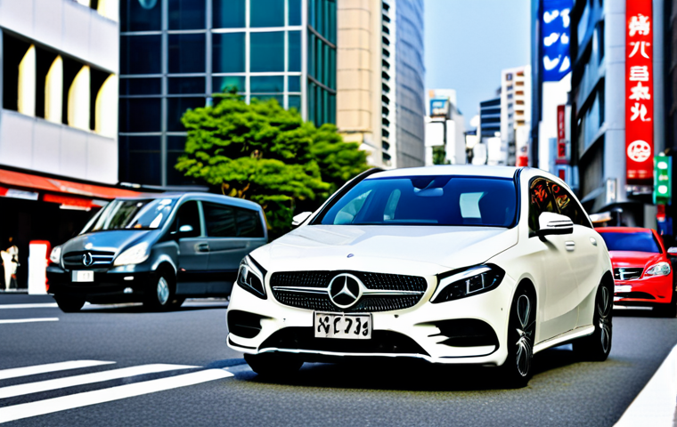**Prompt:** A stylish Mercedes-Benz A-Class driving through a bustling Tokyo street scene, fully clothed driver, appropriate attire, modern buildings in the background, bright daylight, safe for work, perfect anatomy, correct proportions, professional photography, high quality, family-friendly.