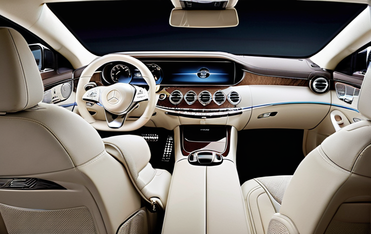 벤츠 S클래스의 최신 안전 기술 - **Prompt 1: "Serene Sanctuary in Motion"**
    A luxurious, modern interior shot of the latest Merce...