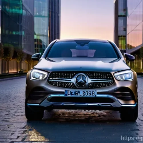 벤츠 GLC 쿠페의 최신 디자인 - **Prompt: A stunning, low-angle shot of the new Mercedes-Benz GLC Coupe's front fascia at dusk in a ...