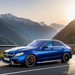 벤츠 AMG C63과 BMW M3 비교 - **Prompt:** A sleek, modern Mercedes-AMG C63 S E PERFORMANCE in a dark, metallic grey color, dynamic...