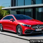 벤츠 EQE와 볼보 C40 비교 - **A luxurious Mercedes-Benz EQE** in a sophisticated urban environment at dusk, highlighting its "on...