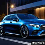 벤츠 A클래스의 최신 트림 분석 - A sleek and modern Mercedes-Benz A-Class car exterior showcased in an urban night setting, emphasizi...