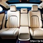 벤츠 S클래스의 마이바흐 에디션 - Ultra-luxurious car interior featuring hand-stitched Nappa leather seats in rich cream color, accent...
