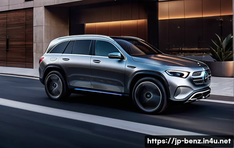 벤츠 EQB 전기차와 볼보 XC40 리차지 비교 - A sophisticated, sleek Mercedes-Benz EQB electric SUV parked on a modern urban street at dusk, showc...